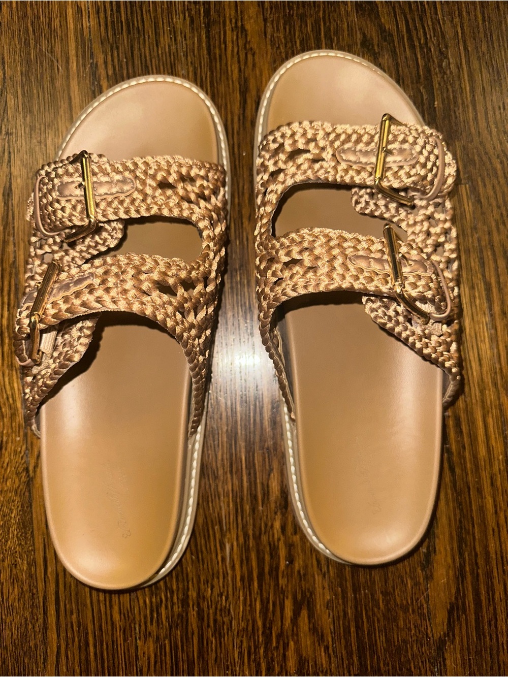 Universal Thread Womens Woven Double-Buckle Slide Sandals in Tan size 12